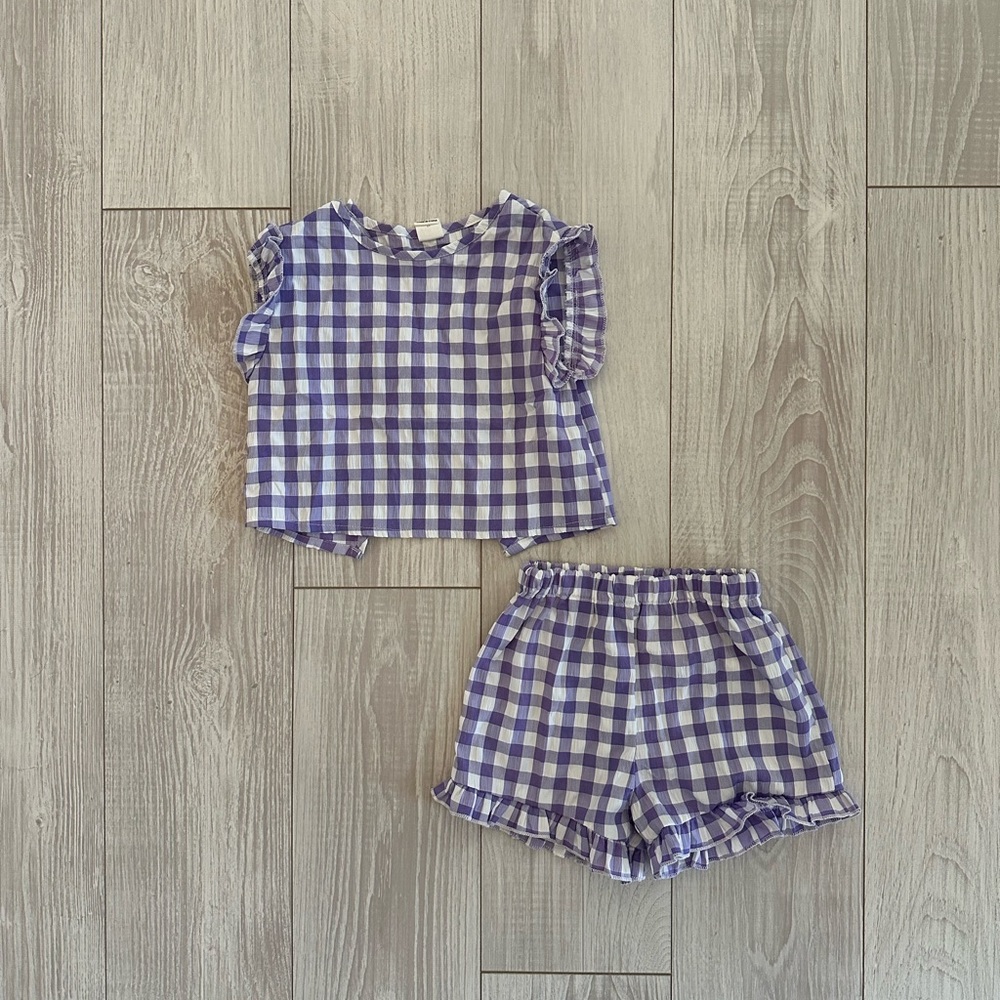 Purple Gingham Toddler Outfit Set